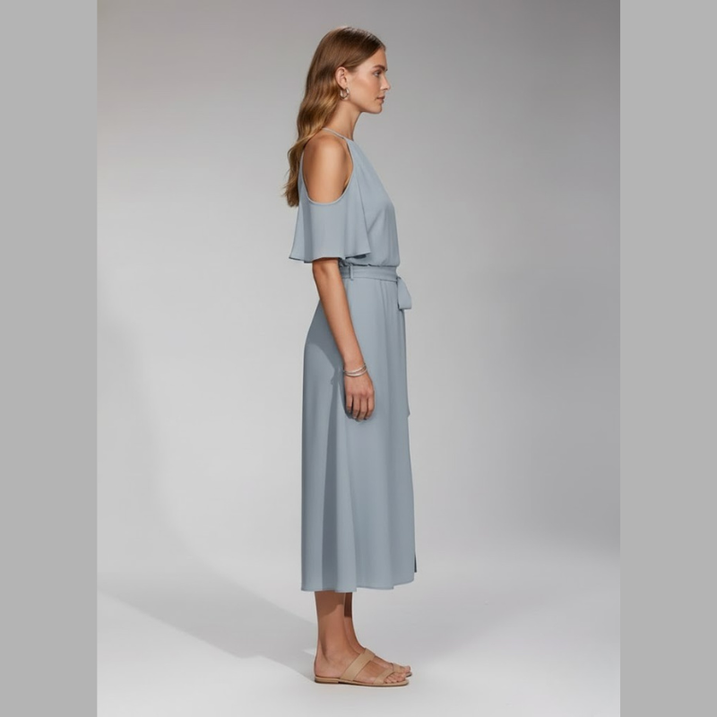 Elegant Halter Midi Summer Dress for Women – Flattering Fit and Breezy Elegance