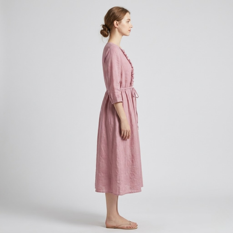 Modernes, locker sitzendes Midi-Kleid – luftige Damenkleidung im Leinen-Look