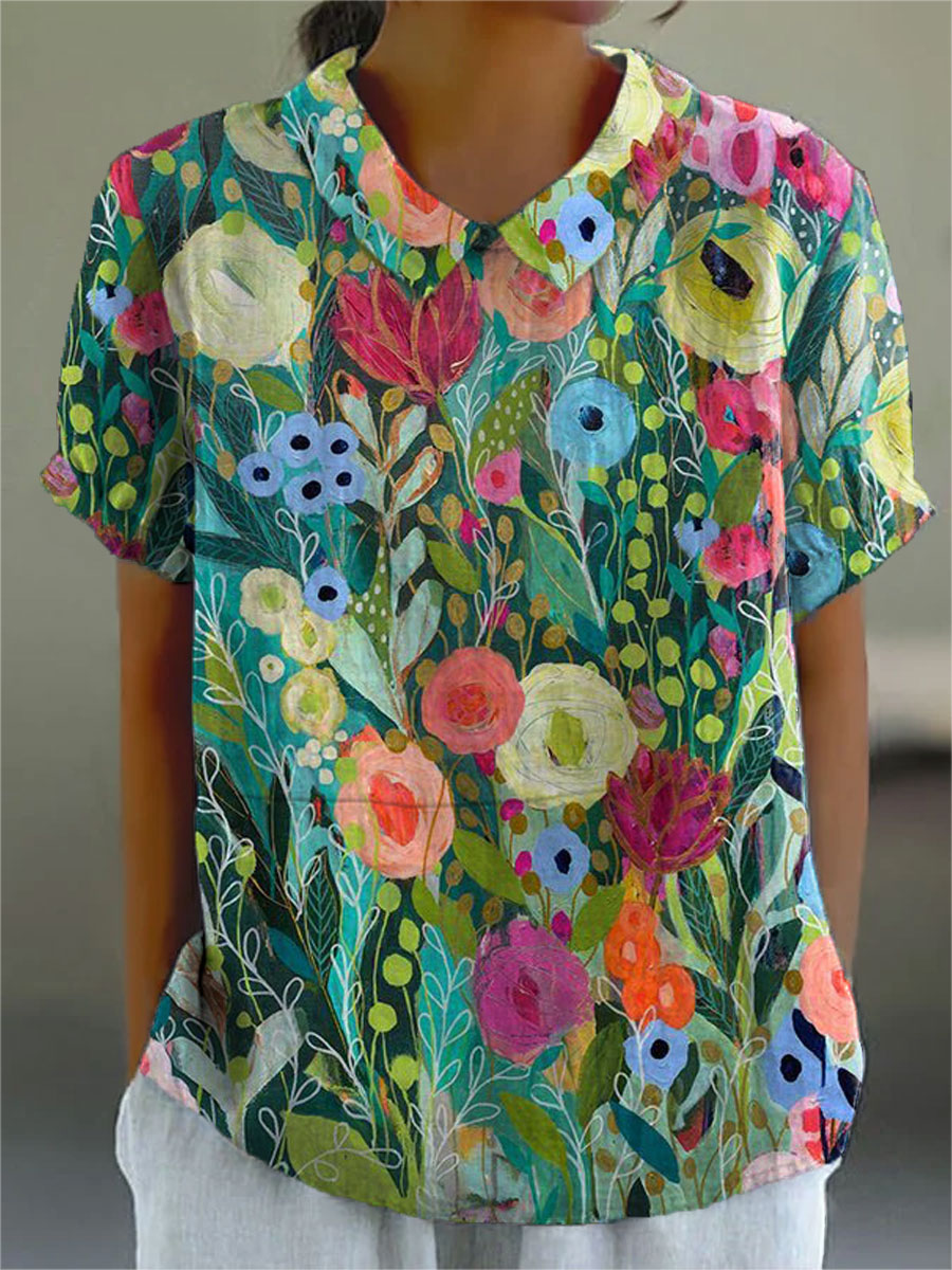 Cassiopeia | Damowa koszula w kwiaty – miękka mieszanka bawełny, luźny krój