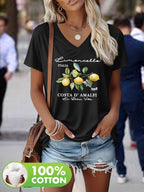 Wisteria | Damski T-shirt z dekoltem w serek – Krótkie rękawy,Nadruk graficzny
