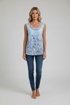 Women's lace and floral patchwork top – elegant sleeveless blouse