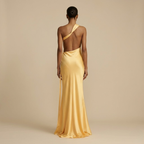 Elegant one-shoulder satin maxi dress - dazzling backless evening gown