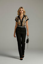 Women's satin color block blouse – elegant long-sleeved blouse