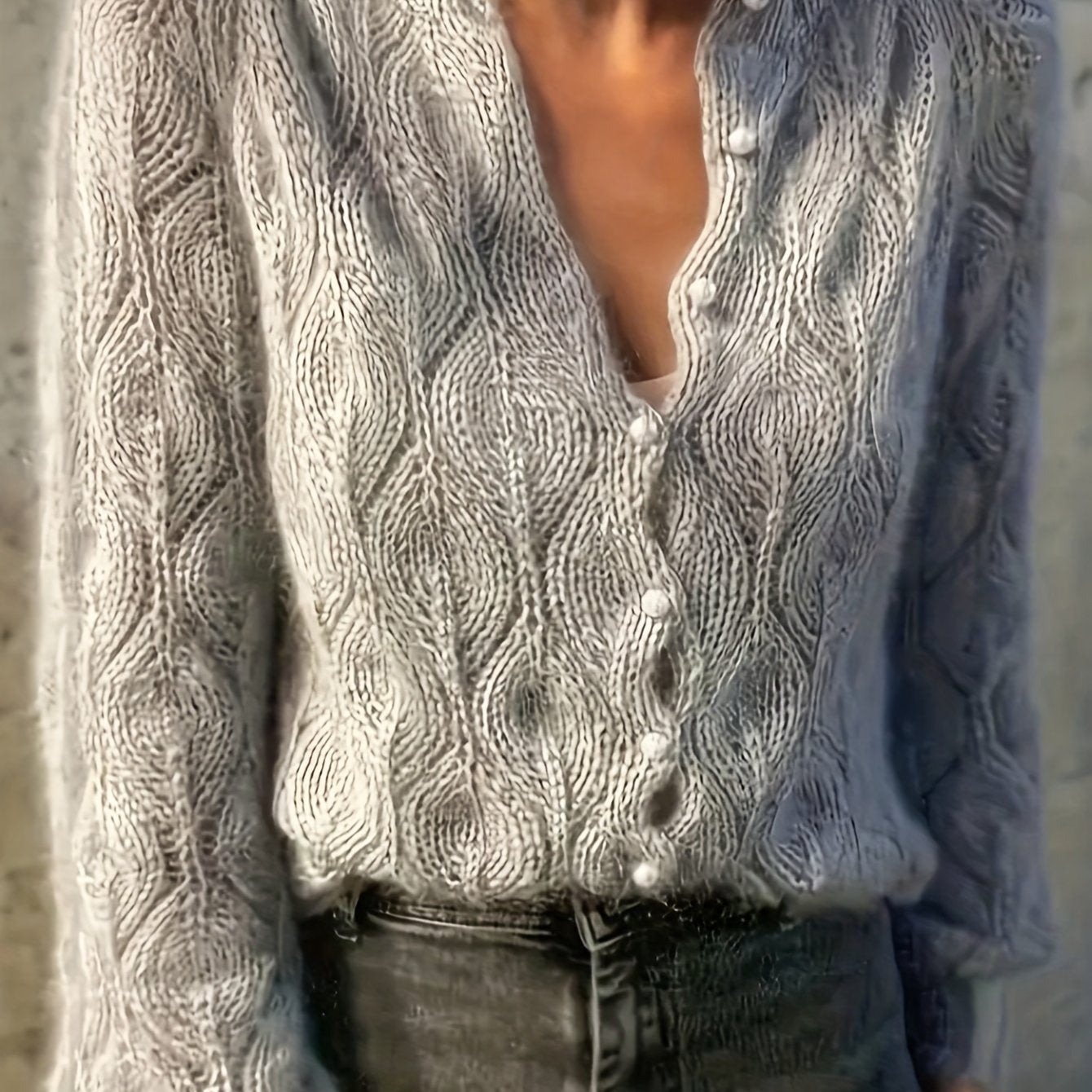 Velina | Damski sweter z dzianiny zapinany na guziki – sweter z okrągłym dekoltem