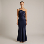 Elegant one-shoulder satin maxi dress - dazzling backless evening gown