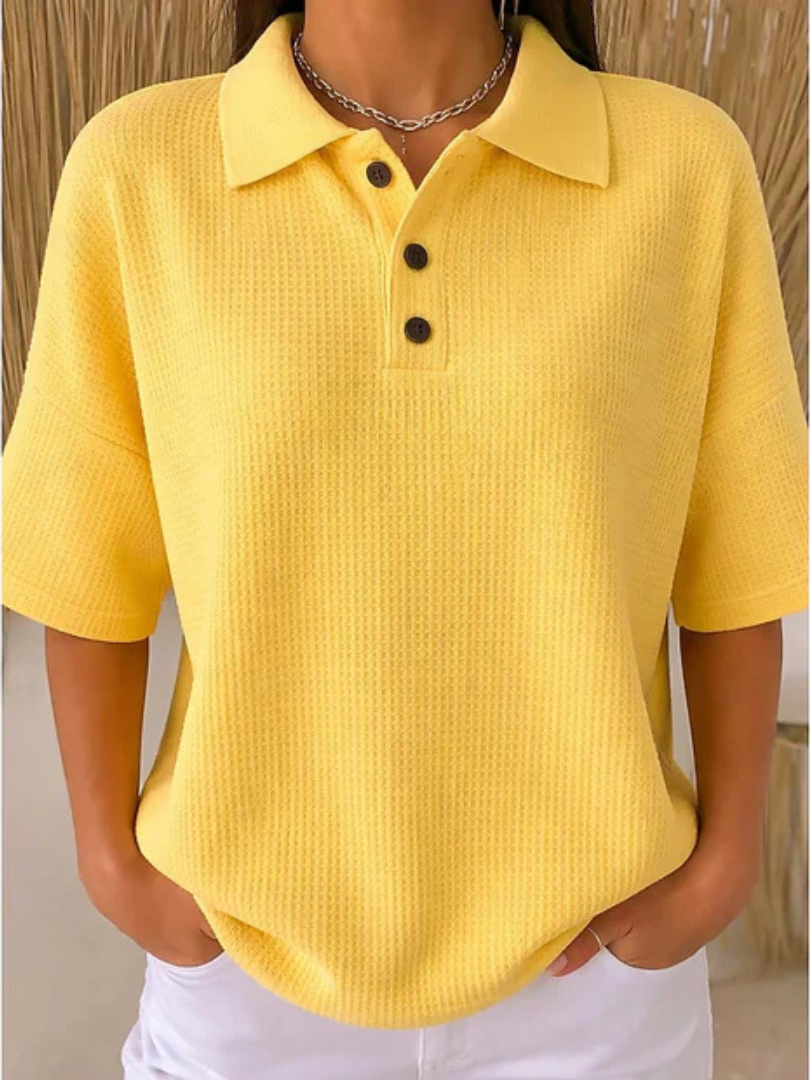 Orianne | Women's cotton-linen waffle-knit polo shirt – loose fit