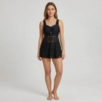 Elegant women's tankini set with snake print - sweetheart neckline top with ruching, tie-front