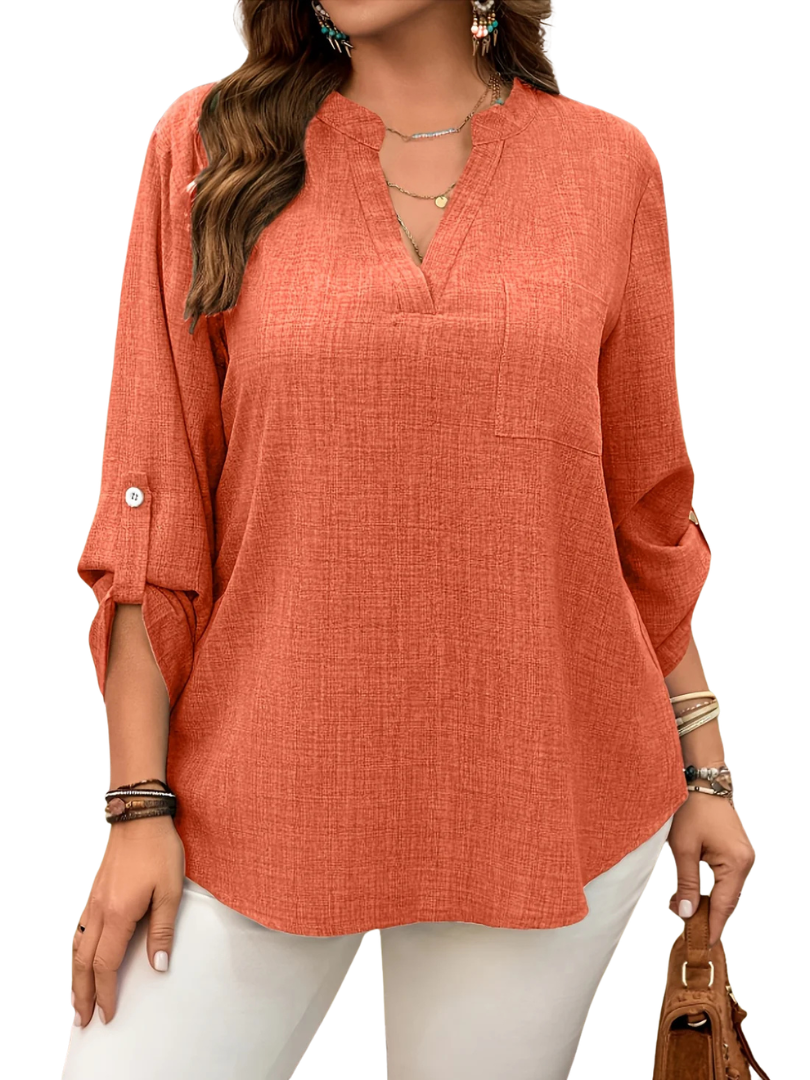 Lirienne | Women's V-neck shirt – loose fit, short sleeve, button-down front