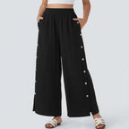 High-waisted, wide-leg 7/8 trousers – casual trousers with a linen feel