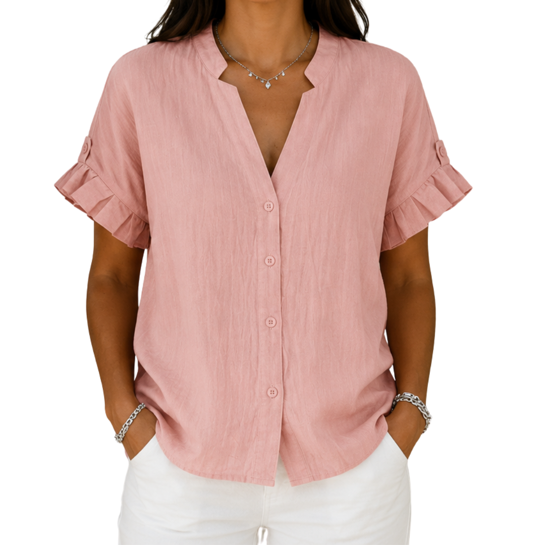 Eriselle | Women's V-neck shirt – loose fit, short sleeve, button-down