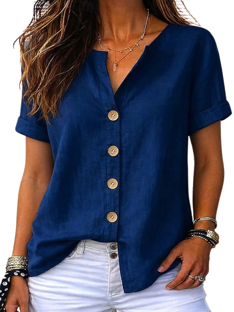 Valoria | Women's loose linen V-neck blouse – long sleeve