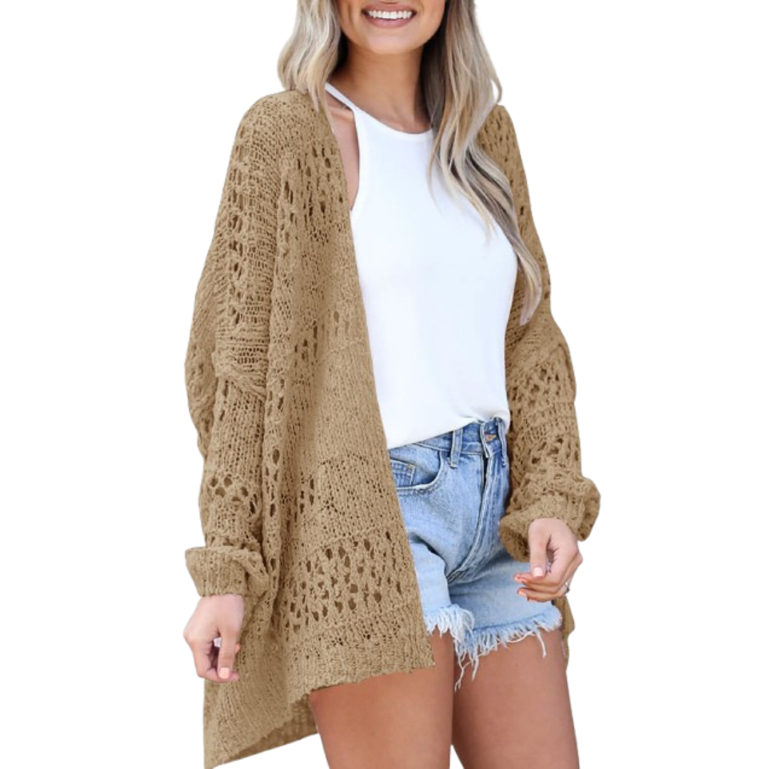 Azmira | Lekki damski kardigan w stylu oversize – letni sweter w stylu boho z luźnym splotem