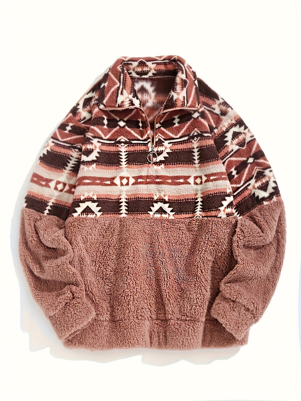 Davenly | Damska bluza typu teddy – geometryczny wzór, bluza z półzamkiem