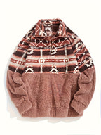 Davenly | Damska bluza typu teddy – geometryczny wzór, bluza z półzamkiem