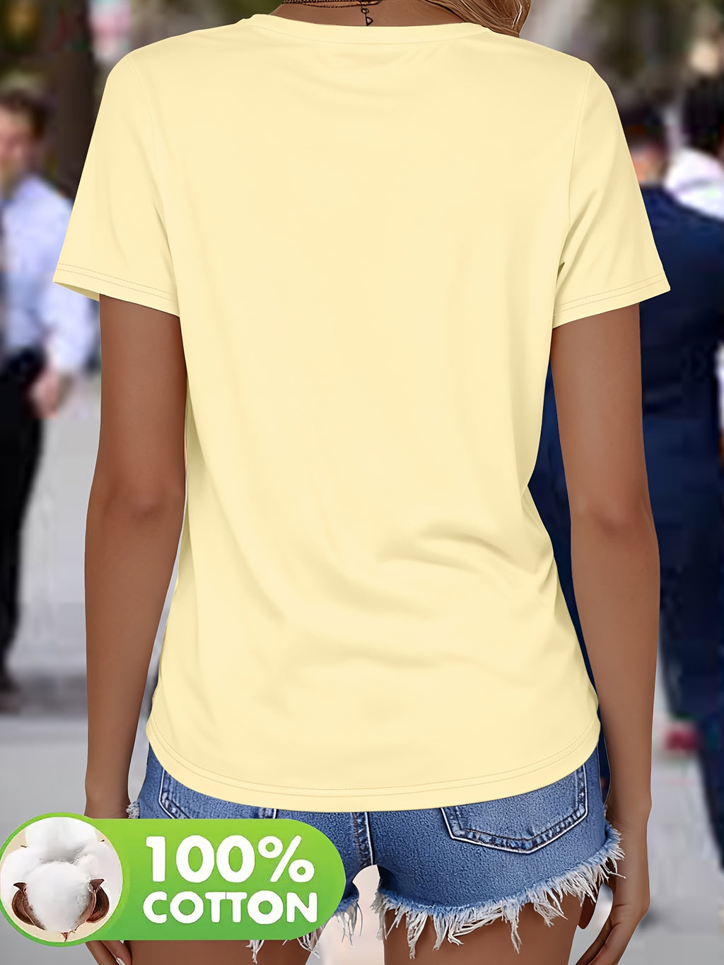 Wisteria | Damski T-shirt z dekoltem w serek – Krótkie rękawy,Nadruk graficzny