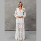 Elegantes Maxikleid mit V-Ausschnitt für Damen – leichter Sommerstil mit langen Ärmeln