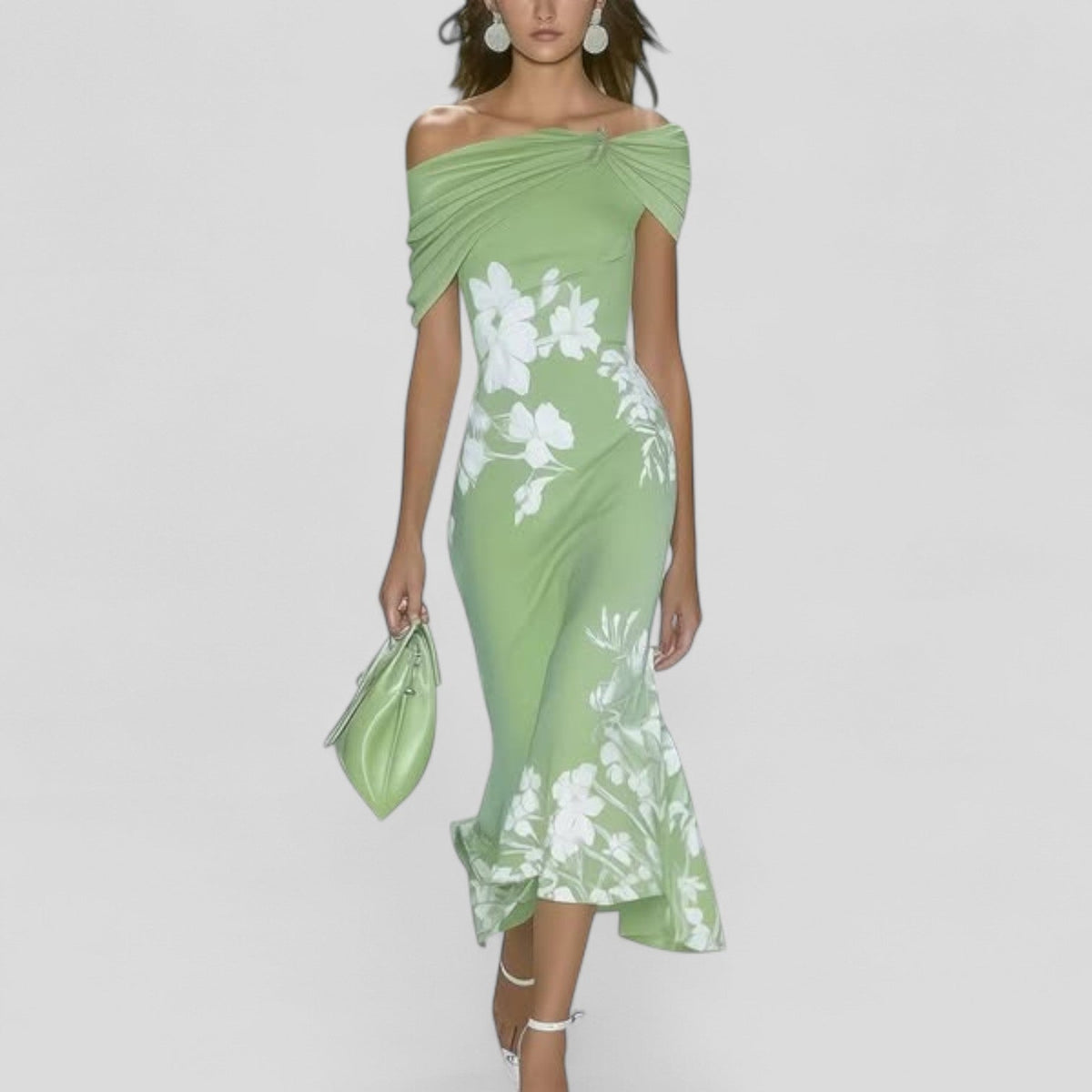 Maelyra | Damska sukienka midi – elegancki, wyrazisty nadruk
