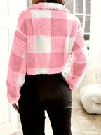 Cambrie | Women's Plaid Off-Shoulder Zip-Up Jacket – Long Sleeve