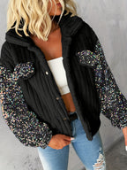 Blaire | Damska kurtka z cekinami w stylu patchworku – swobodna kurtka