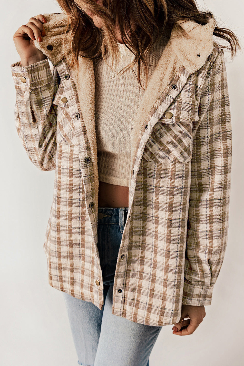 Violetta | Women's Plaid Coat - Jacket with Hood and Sherpa Fleece Lining