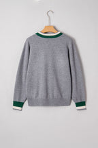 Belmira | Damska szara bluza w stylu varsity – sweter z dekoltem w serek