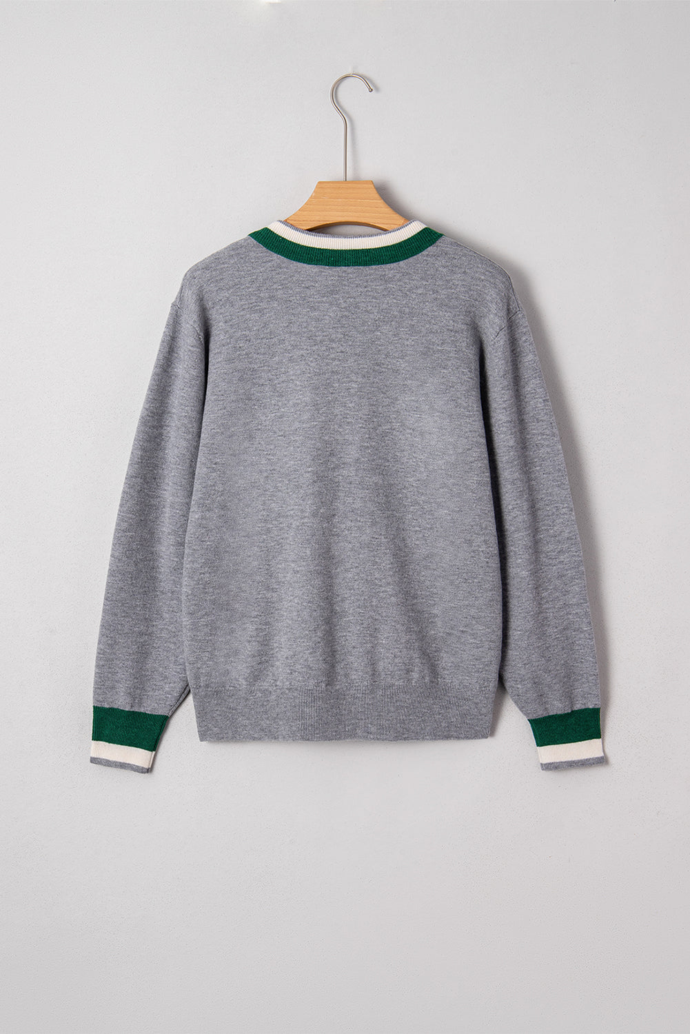 Belmira | Damska szara bluza w stylu varsity – sweter z dekoltem w serek