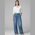 Damenhose mit weitem Bein im modernen Stil – mit hohem Bund und strukturierter Oberfläche