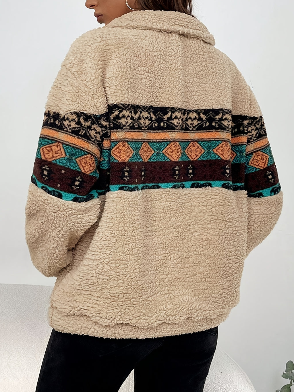Elsinne | Damski sweter z wstawkami – dwustronny wzór