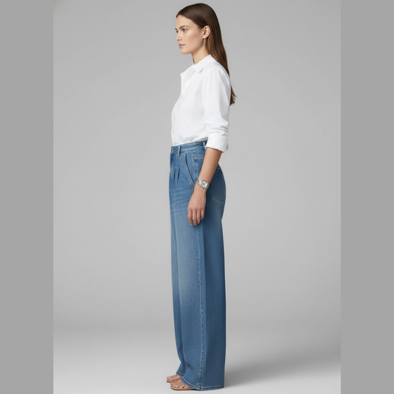 Damskie spodnie z szerokimi nogawkami w nowoczesnym stylu – z wysokim stanem i strukturalnym wykończeniem