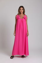 Women's summer dress with floral Bloom pattern - feminine U-neckline