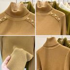Aldona | Damski dzianinowy sweter z golfem – elegancka zimowa bluzka z ozdobnymi guzikami
