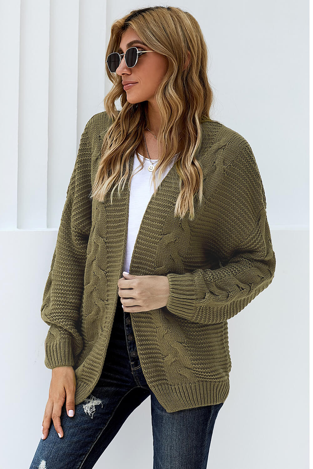 Virelia | Damski sweter z grubej dzianiny – oversizowy sweter z otwartym przodem