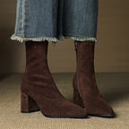 Reverie | Damskie wysokie zamszowe buty – modne buty na grubym obcasie z zamkiem z boku