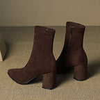 Reverie | Damskie wysokie zamszowe buty – modne buty na grubym obcasie z zamkiem z boku