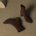 Reverie | Damskie wysokie zamszowe buty – modne buty na grubym obcasie z zamkiem z boku