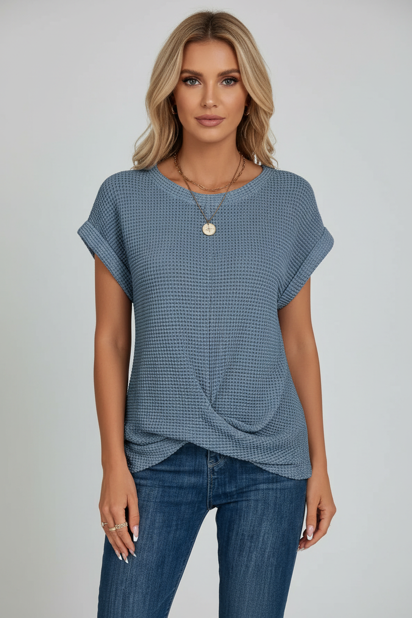 Damska elegancka bluzka casualowa – top z krótkim rękawem