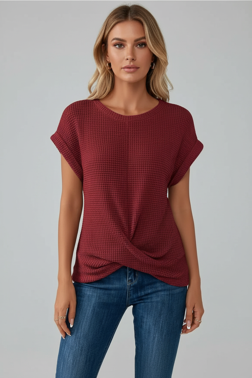 Damska elegancka bluzka casualowa – top z krótkim rękawem