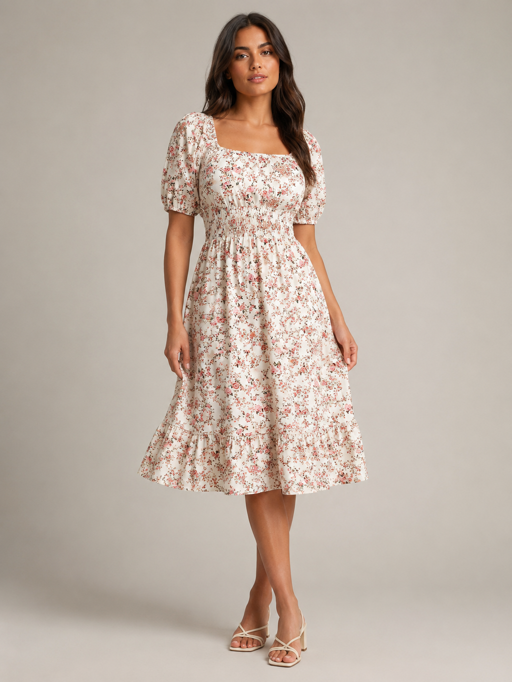 Floral dress with puff sleeves for women – Soleya
