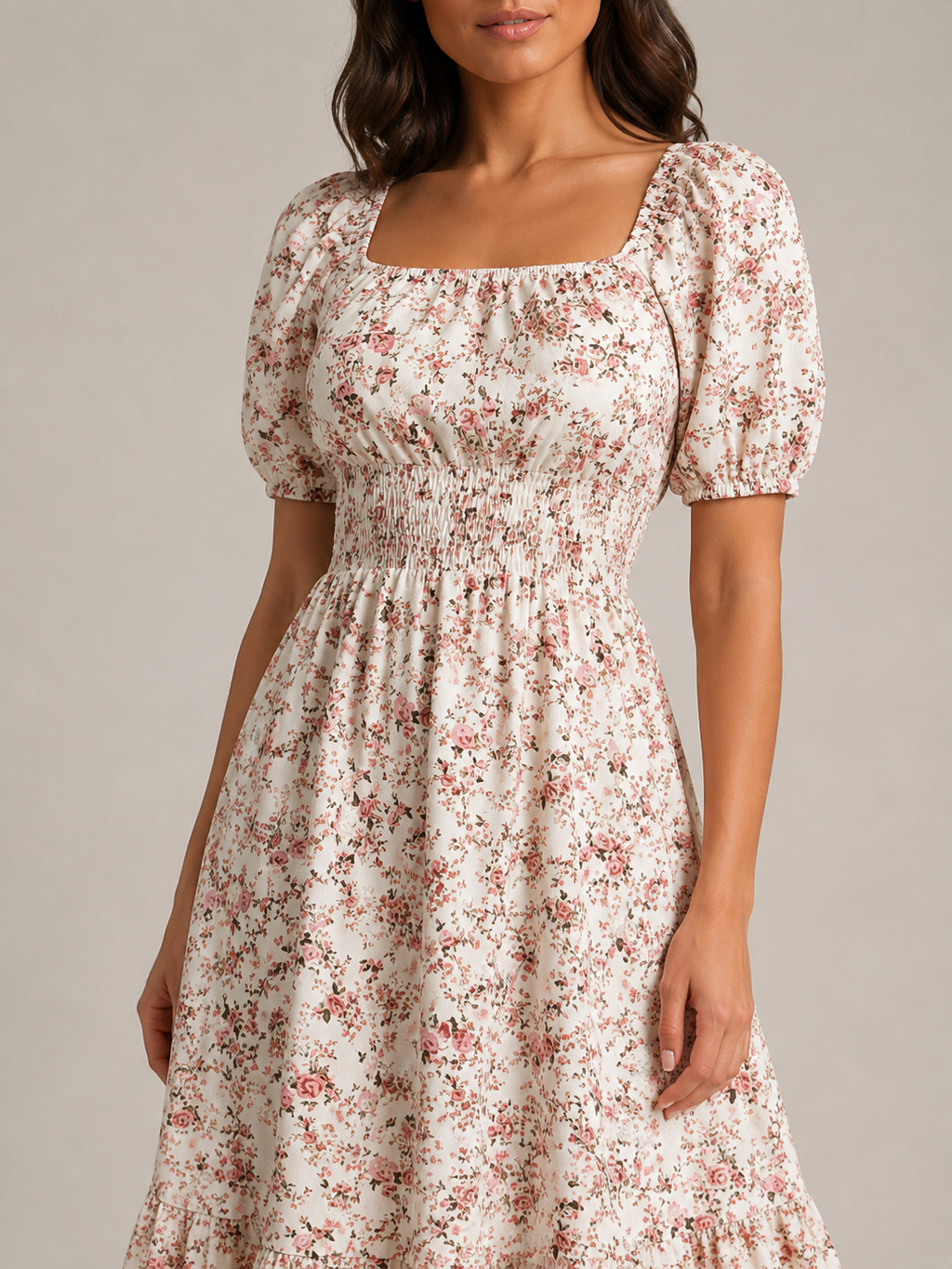 Floral dress with puff sleeves for women – Soleya