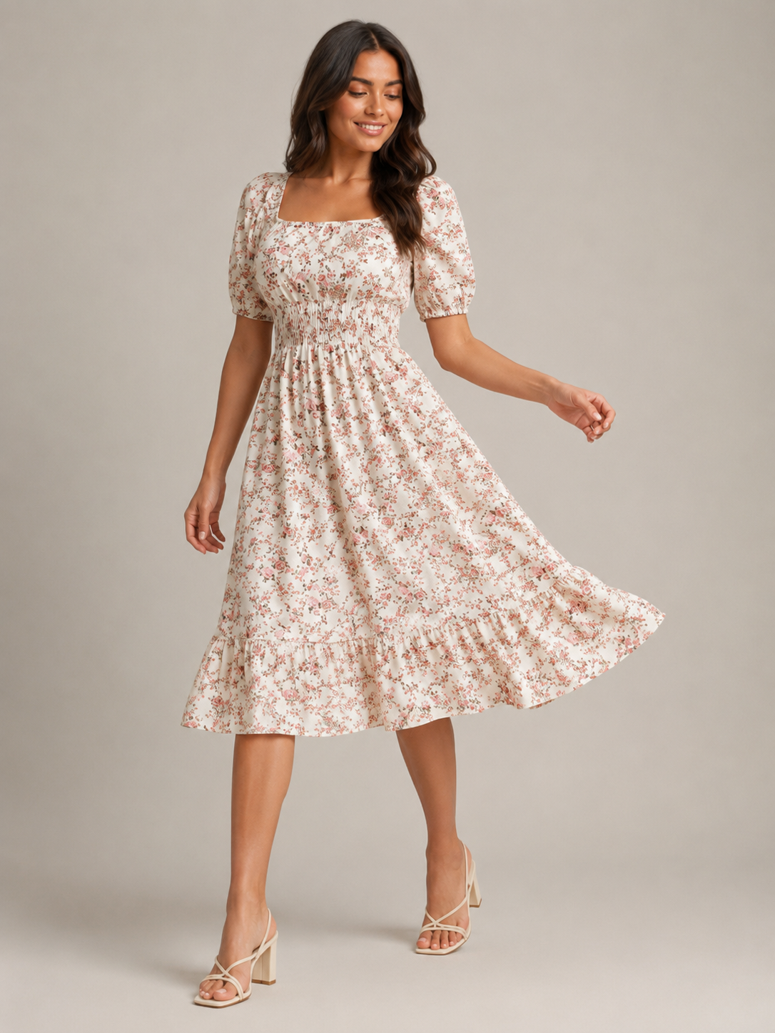 Floral dress with puff sleeves for women – Soleya