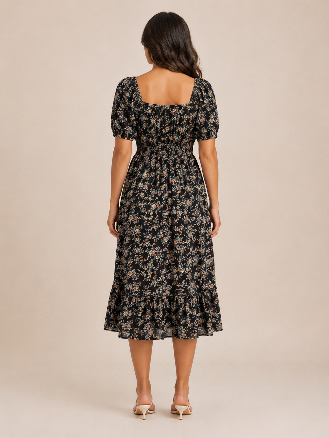 Floral dress with puff sleeves for women – Soleya