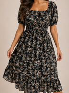 Floral dress with puff sleeves for women – Soleya