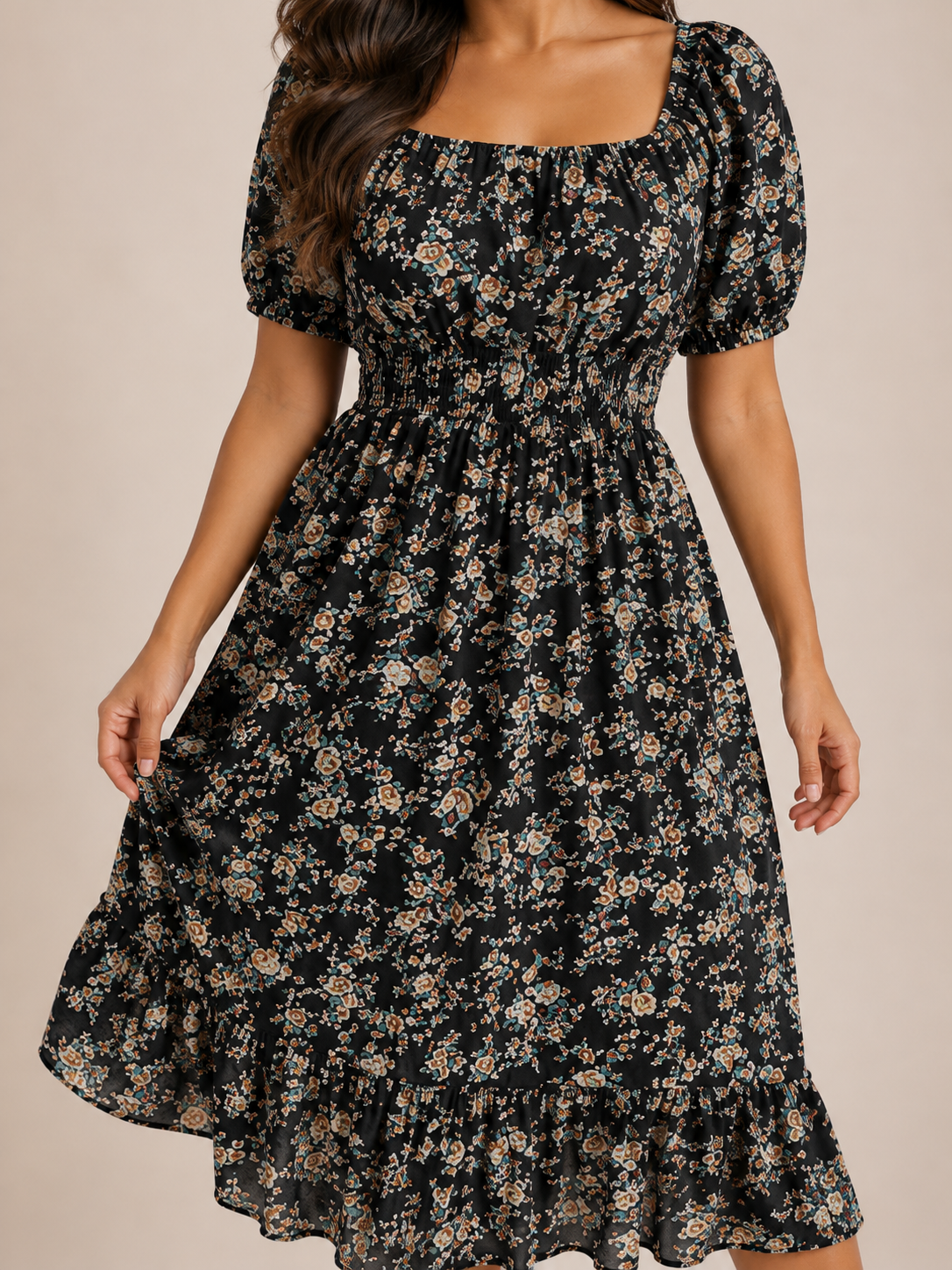Floral dress with puff sleeves for women – Soleya