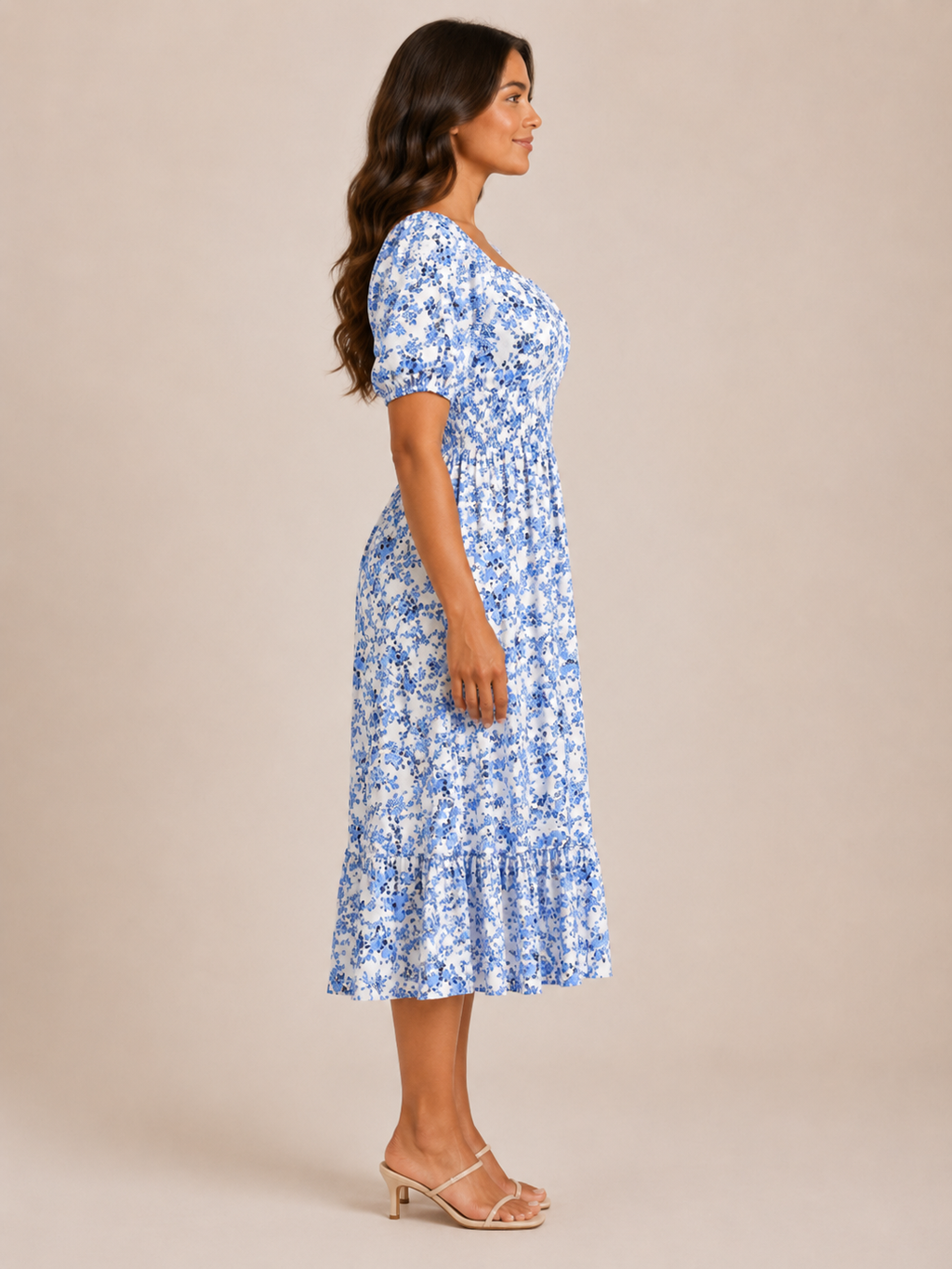 Floral dress with puff sleeves for women – Soleya