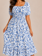Floral dress with puff sleeves for women – Soleya