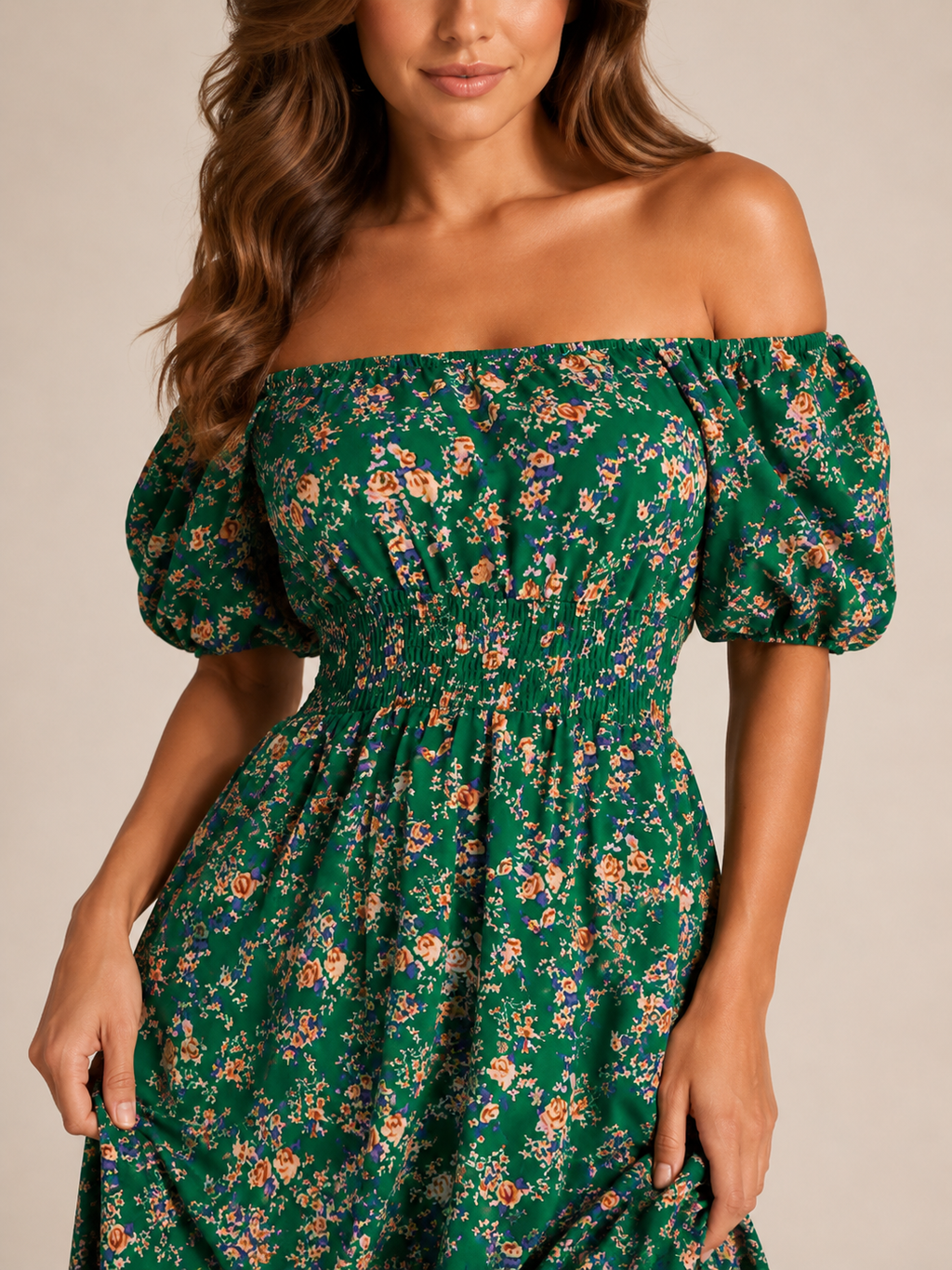 Floral dress with puff sleeves for women – Soleya