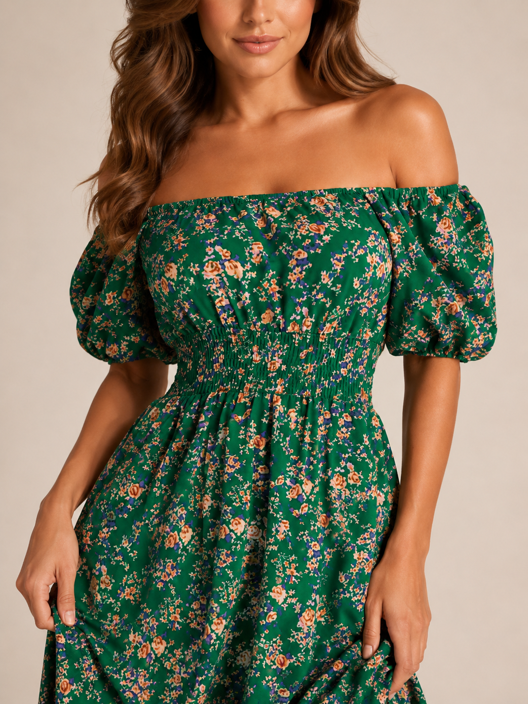 Floral dress with puff sleeves for women – Soleya
