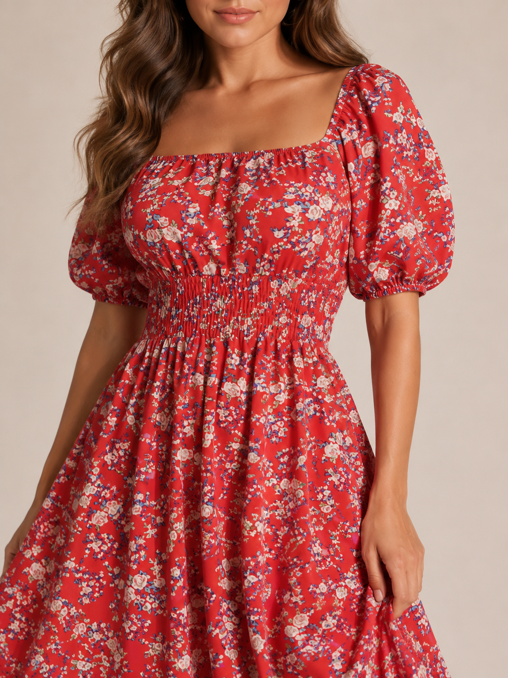 Floral dress with puff sleeves for women – Soleya