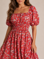Floral dress with puff sleeves for women – Soleya