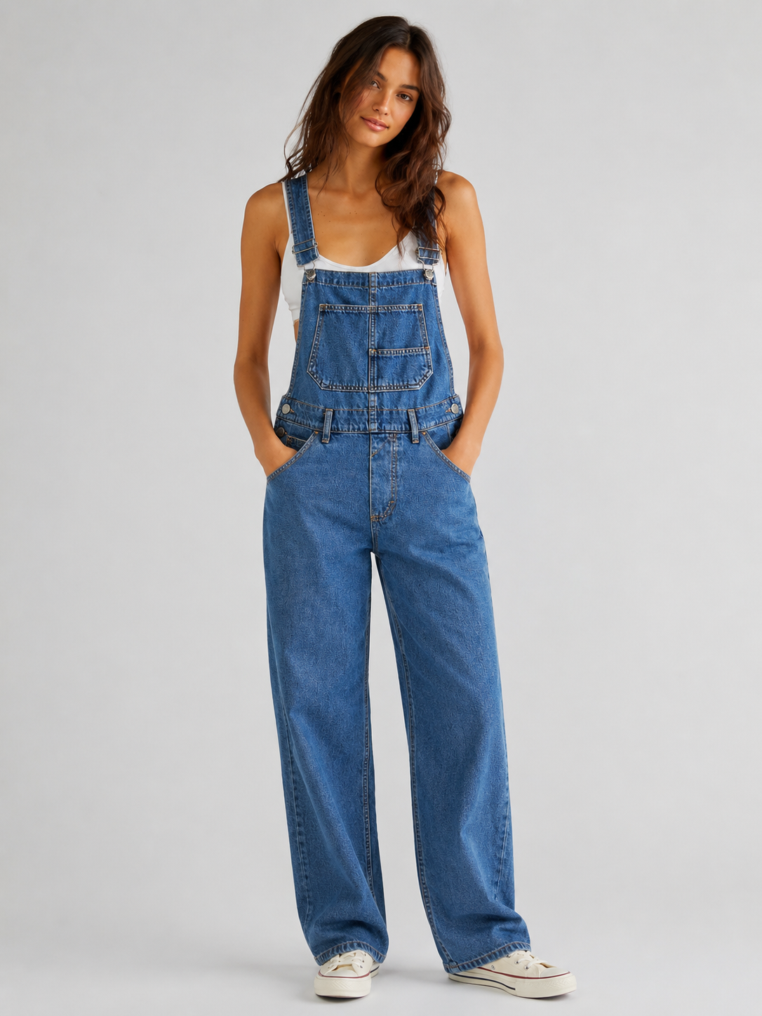 Sofronia | Damski ogrodniczki jeansowe z bawełny, regulowanymi szelkami i kieszeniami